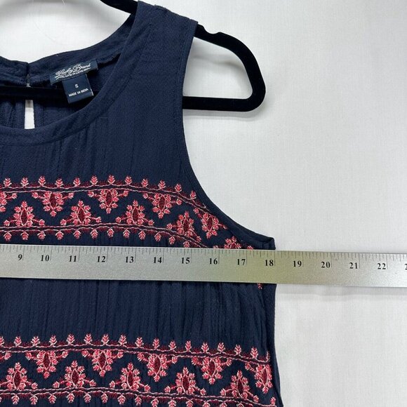 Lucky Brand Top Womens S Sleeveless Round Neck Rounded Hem Embroidered Navy Blue - Picture 8 of 9
